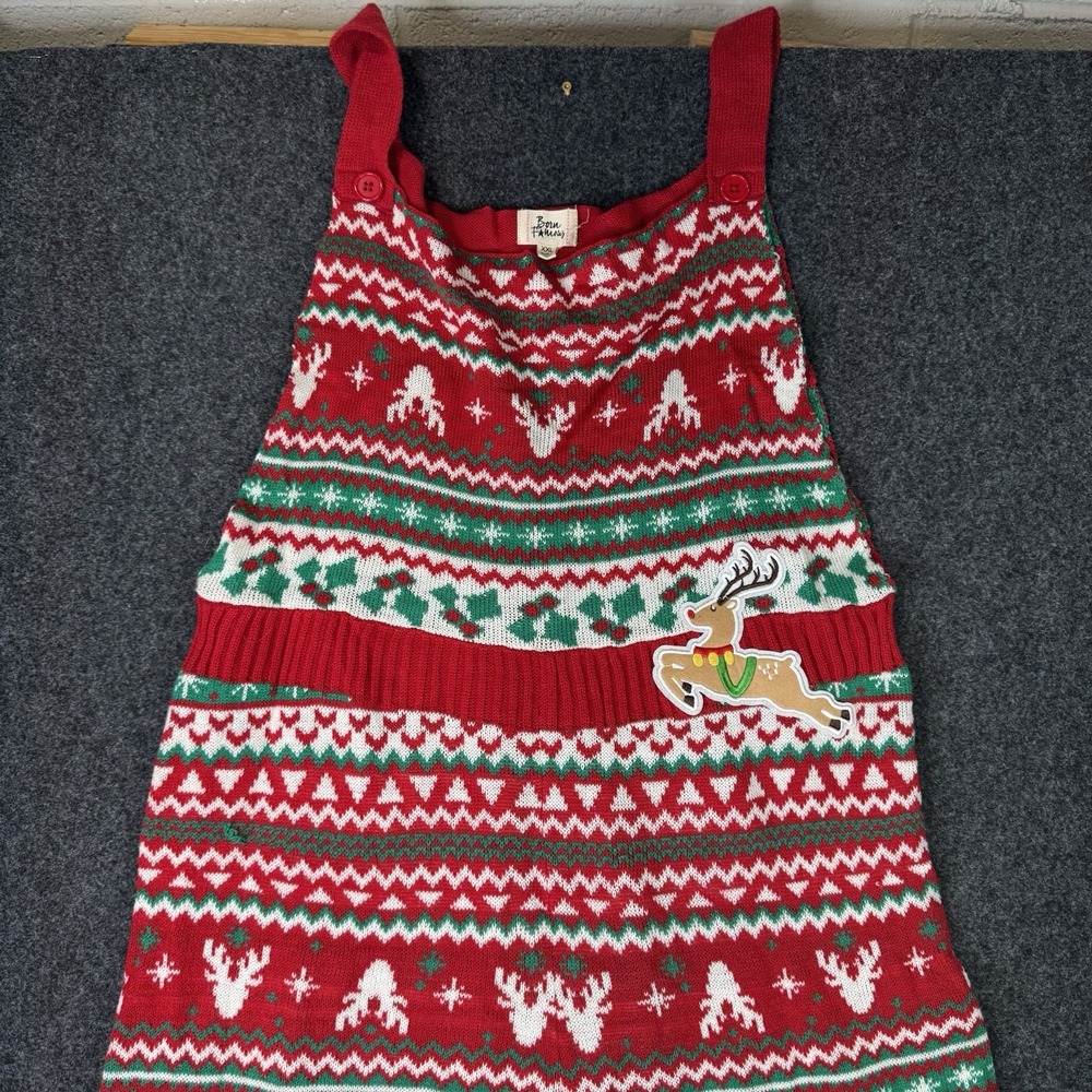 Born Famous Christmas Ugly Sweater Jumpsuit Overalls Fair Isle Print Size XL